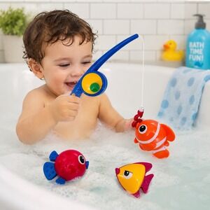 TOLO Magnetic Bath Fishing Toy Set Blue Rod 3 Fish Toddler Water Play